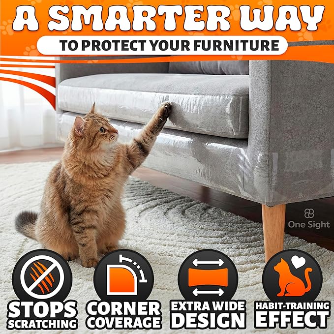 One Sight Single Sided Anti Scratch Cat Tape for Furniture, Clear PVC | Cat Scratch Furniture Protector for Couch, Carpet & Door Protection, Residue-Free, Easy Application, 4 In x 30 Yards - Image 4