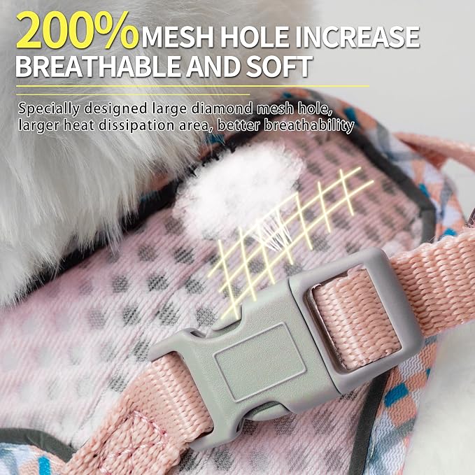 Step in Dog Vest Harness and Leash Set with Escape Proof Design | Diamond Mesh,Reflective Bands,Adjustable Pet Outdoor Harnesses,Medium Size Dogs Pearl Pink M - Image 3