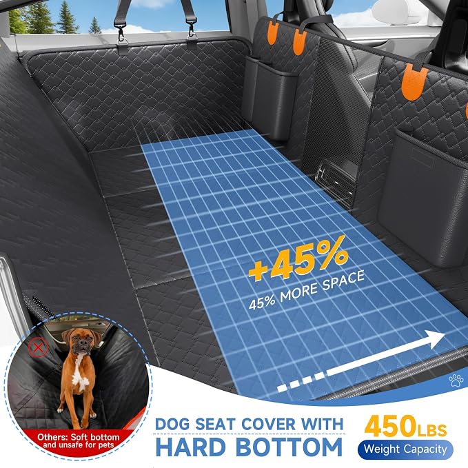 Dog Car Seat Cover Waterproof Vegan Leather, Scratchproof, Hard Bottom Back Seat Extender for Dogs, Non Slip Back Seat Protector with Mesh Window, Easy to Clean Fit Full Size Trucks, Orange - Image 5