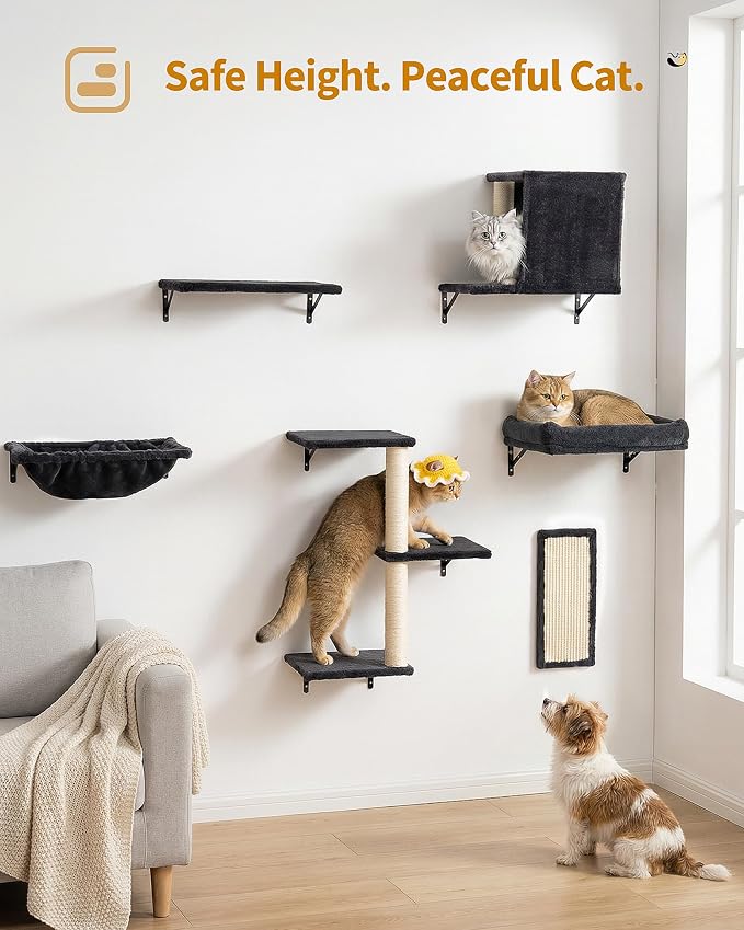 Aechonow Heavy Duty Cat Wall Shelves for Large Cats, 6-in-1 Cat Furniture | 17" × 11.9" Large Perch Bed and Hammock, Cat Climbing Wall Systems with Vertical Cat Scratcher - Image 3