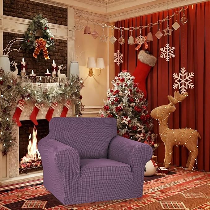 KEKUOU Stretch Chair Sofa Slipcover, Single Couch Cover,Dark Purple | 1-Piece Washable Sofa Cover,Pet Friendly (31"-55") Furniture Protector Soft Jacquard Elastic Bottom for Dogs & Kids - Image 2