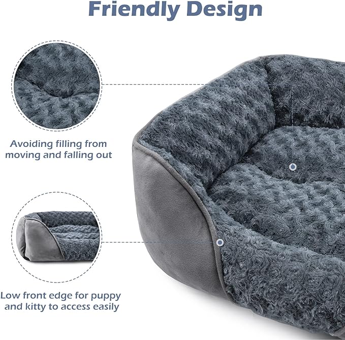Rectangle Washable Orthopedic Dog Bed for Small, Medium and Large Dogs, Soft Calming, Sleeping Puppy Bed Durable Pet Cuddler with Anti-Slip Bottom, S (20"x19"x6") - Image 5