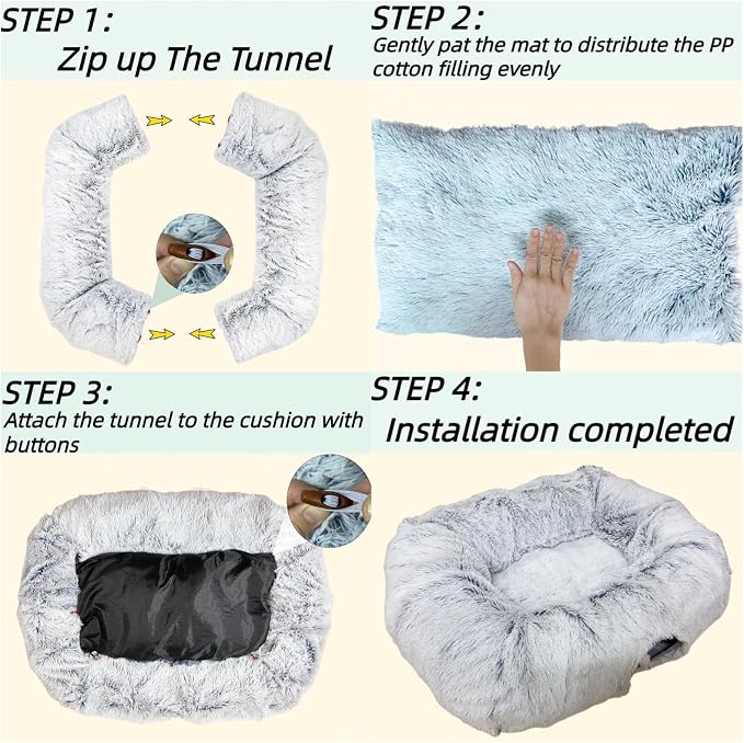 XxingSheep Extra Large Cat Tunnel Bed Plush Cat Cave for Indoor Adult Cats | Spacious rectangular sleeping area allows adult cats and multi-cat homes to stretch, relax and sleep comfortably Grey - Image 6