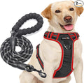 tobeDRI No Pull Dog Harness Adjustable Reflective Oxford Easy Control Medium Large Dog Harness with A Free Heavy Duty 5ft Dog Leash, Black/Red, L by tobeDRI