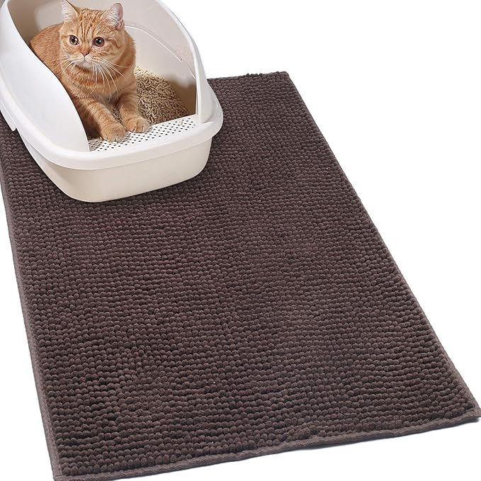VIVAGLORY Cat Litter Mat Softgrip Litter Trapping Mat, 35"× 25", Brown | Litterbox Rug Box Catcher for Indoor & Floor, Easy Clean Washable Less-Mess Waterproof for Cat by VIVAGLORY