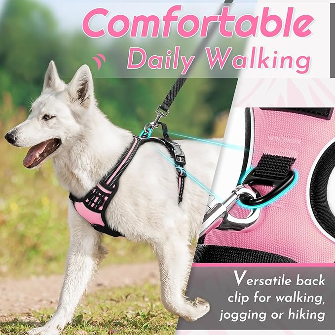 Eagloo Dog Harness for Large Dogs, No Pull Pet Vest with 2 Leash Clips | No Choke with Handle, Adjustable Comfort Fit, Reflective Strips, Easy Walking Control, Pink, X-Large - Image 3