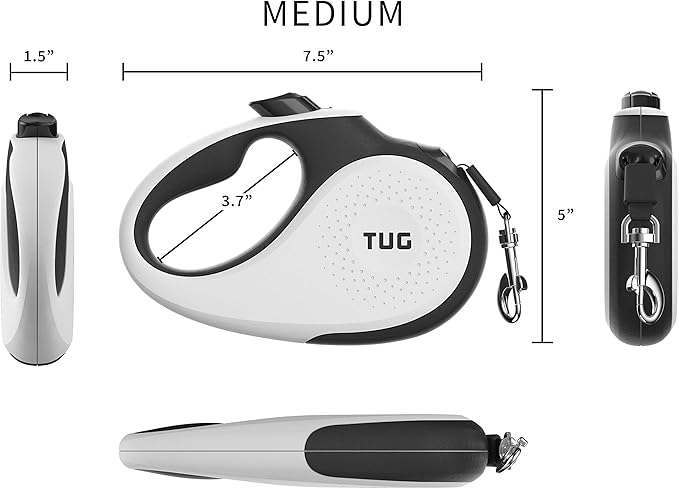 TUG Original Retractable Dog Leash, 16 ft (Medium, White) | 360° Tangle-Free Retraction, 16 ft Tape, Quick Thumb Lock, Anti-Slip Handle, For Dogs Under 55 lbs - Image 3
