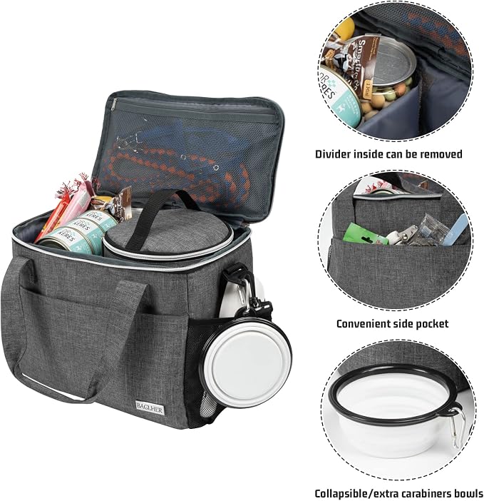 BAGLHER Dog Travel Bag Backpack Pet Supplies Backpack Pet Accessories Storage Bag 5-Piece Set With Shoulder Strap 2 Lined Pet Food Containers 4 Foldable Feeding Bowls Essential Kit for Pet travel - Image 3