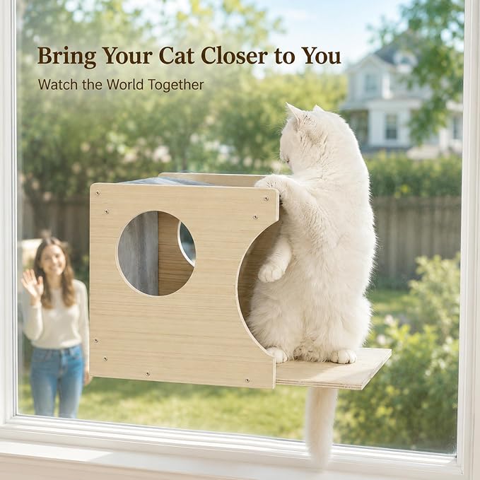Cat Window Perch，2-Tier Hammock & Hideaway House with Strong Suction Cups | Right-opening, Drill-Free, Hold Up to 45 lb Support, For Small to Medium Cats, Let Cats Lounge, Climb and Watch Outside - Image 5