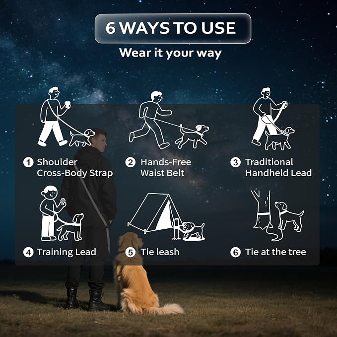 Hands Free Dog Leash,Galaxy Reflective,Crossbody Dog Leash,Black | Galaxy Reflective • Emergency Control Handle • Heavy-Duty Hardware • Multi-Way Wear - Image 3