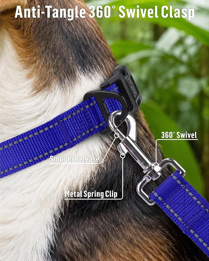 FunTags Reflective Nylon Dog Leash for Small & Medium Dogs, 4FT Training | Comfortable Padded Grip, Stay Safe at Night, 360° Anti-Tangle Swivel, for Dog Parks & Trails, Royal Blue - Image 4