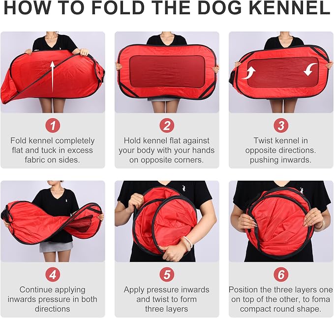 36 Inch Foldable Dog Kennel for Large Dogs, Portable Waterproof Pop-Up Pet Crate, Indoor Outdoor Travel Car Seat Kennel (Red) - Image 5
