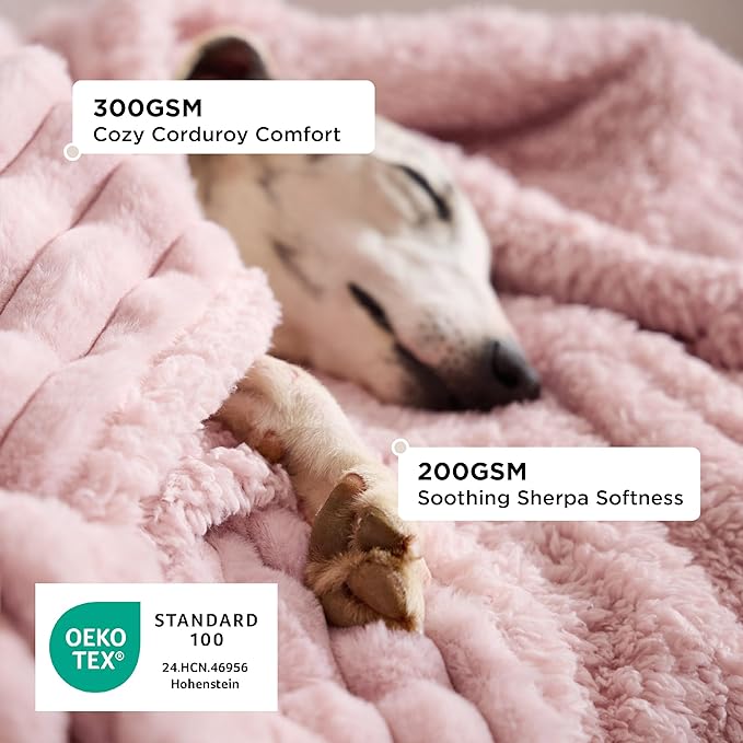 Bedsure ComfyFleece™ Waterproof Blanket for Bed, Twin（60"x80"） Blush Pink | Soft Plush Couch Bed Cover Corduroy Fleece for Furniture Protector, Cozy Calming Reversible Dog Blankets for Large Dogs Pet - Image 2