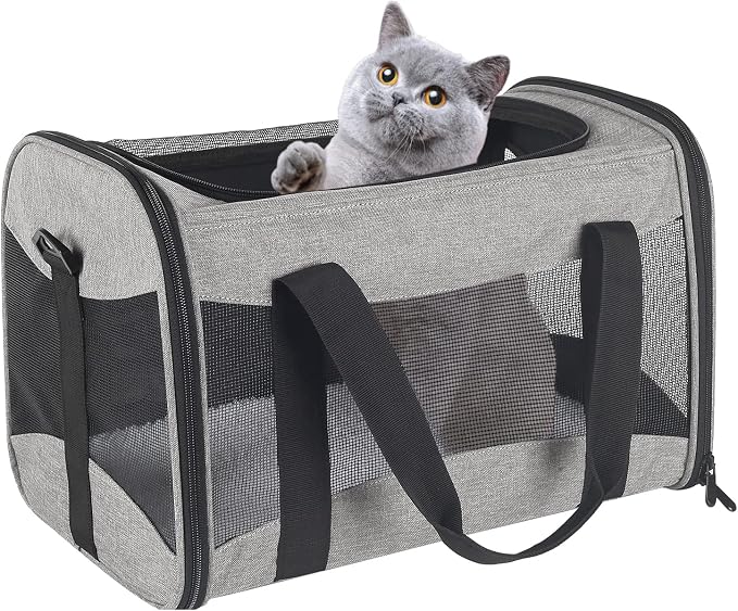 Cat Carrying Case - Pet Carrier Airline Approved, Protable and Breathable Pet Travel Carrier Removable Fleece Pad, Collapsible Cat Carrier Dog Carrier for Medium Cats Small Cats Dogs (X-L Grey&Black) - Image 7