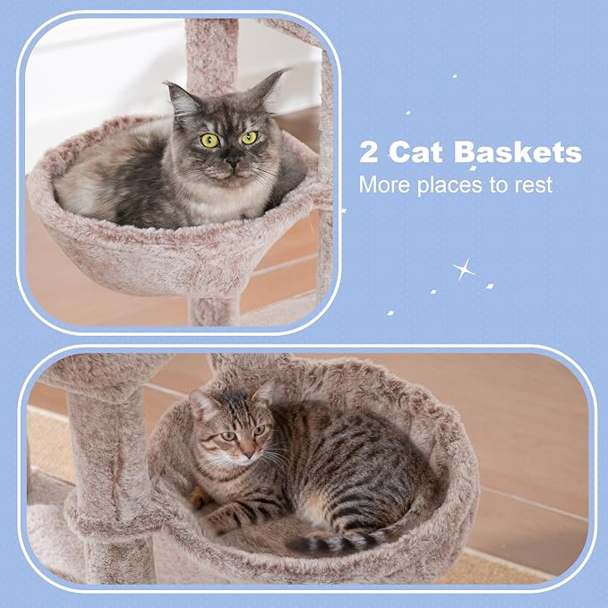 Hey-brother Cat Tree Tower with Extra Large Platform, Big Condo, MPJ070MU | 51.1 Inches Scratching Posts with 2 Cozy Hammocks, Self-Grooming Brush for Indoor Adult Cats, Maine Coon, Muchroom - Image 6