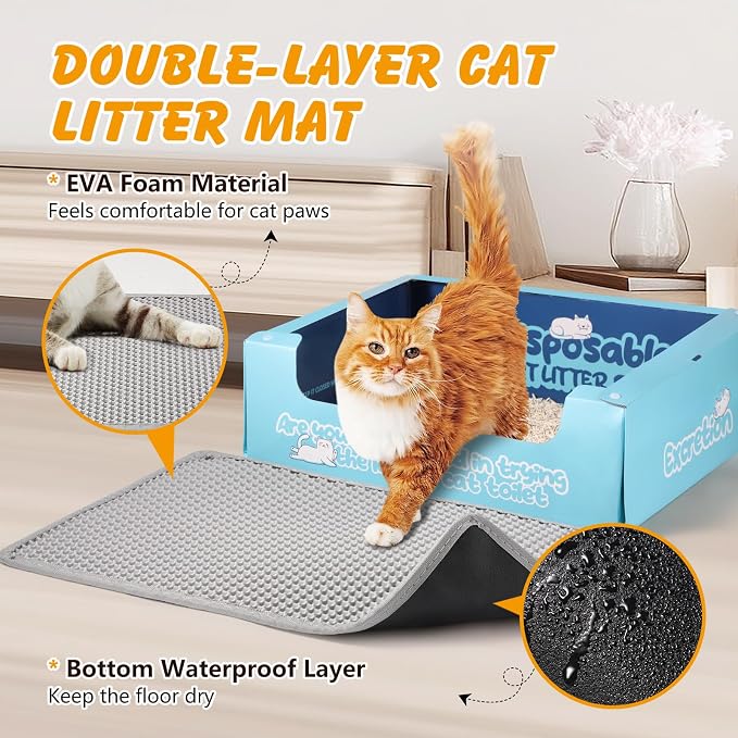 ondware Cat Litter Mat 30 x 24 in, Double Layer, Waterproof, Gray | Honeycomb EVA mat, traps litter, urine-proof non-slip backing, soft on paws, easy shake-off or rinse clean - Image 6