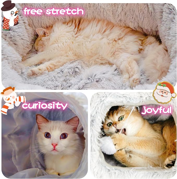 XxingSheep Extra Large Cat Tunnel Bed Plush Cat Cave for Indoor Adult Cats | Spacious rectangular sleeping area allows adult cats and multi-cat homes to stretch, relax and sleep comfortably Grey - Image 3