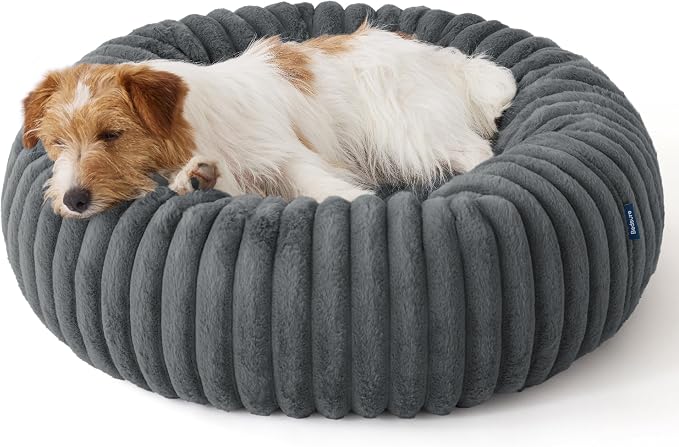 Bedsure ComfyFleece™ Donut Small Dog Bed with Removable Washable Cover | 27x27x8in, Calming Round Cat Beds for Indoor Cats, Support Plush Puppy Bed, Corduroy Fleece,Anti Slip Bottom,Warm Grey - Image 7
