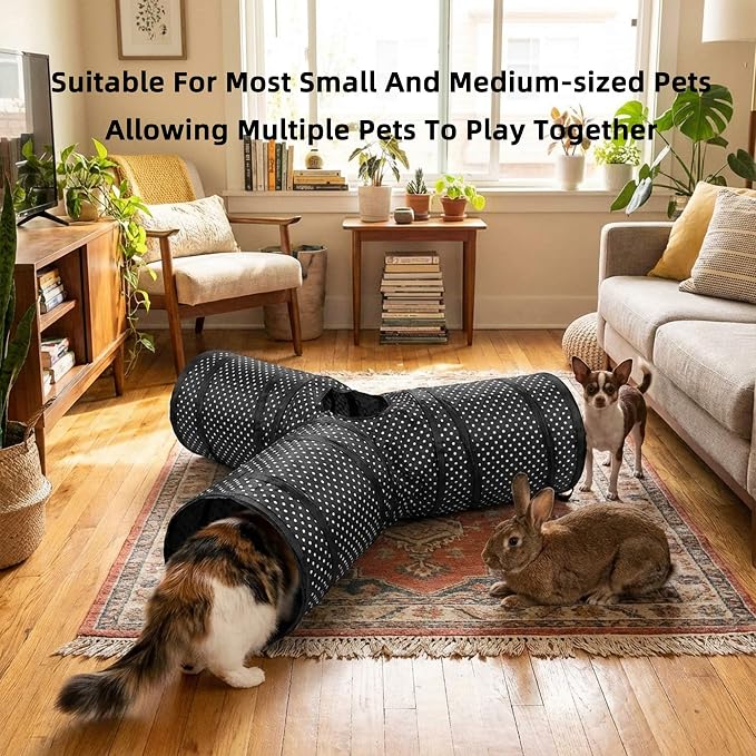 Cat Tunnel Collapsible, More Interactive Indoor Play Toy Tube for Cats & Kittens with Hanging Ball and Peekaboo Holes(Y) - Image 5
