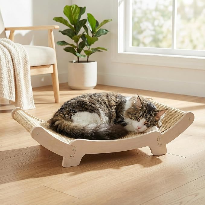 Sisal Cat Scratcher Bed for Indoor Cats Hammock for Scratching Pad Cat Chair Nartural Sisal Scratch Post for Large Cats Scratcher Lounge, Wooden Cat - Image 2