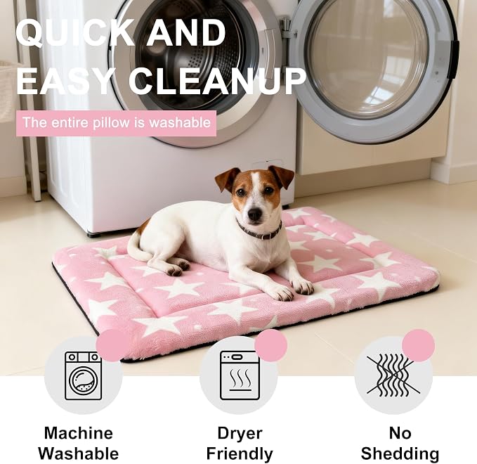 Dog Bed Mat – Soft & Comfortable Dog Kennel Pad for Crate – Durable Crate Bed & Mat for Dogs & Cats – Ideal for Crate, Kennel, and Home Use (Big&Little Stars Pink, M(30"*20"*1.5")) - Image 5