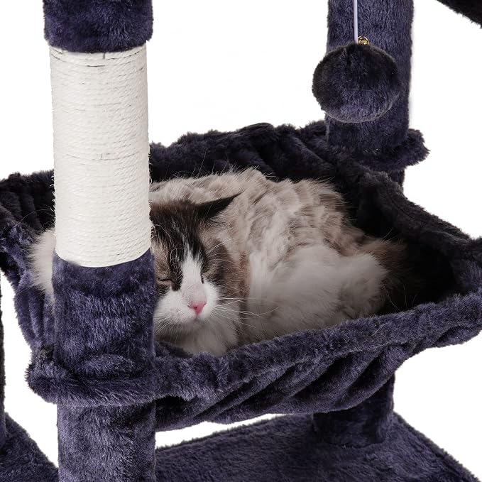 Heybly Cat Tree for Large Cats 20 lbs, 69 inches Cat Tower HCT031G | Heavy Duty Cat Condo for Indoor Cats, Multi-Level Furniture with Big Padded Plush Perch, Cozy Basket, Smoky Gray - Image 5