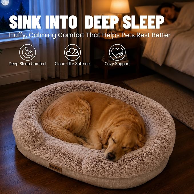 Miorun Fluffy Orthopedic Dog Beds Large Sized Dog, 48" Bolster Sofa Bed | Soft plush faux fur,lowered entry,washable cover,waterproof liner,claming dog couch for x-large dogs,supportive bolster - Image 5