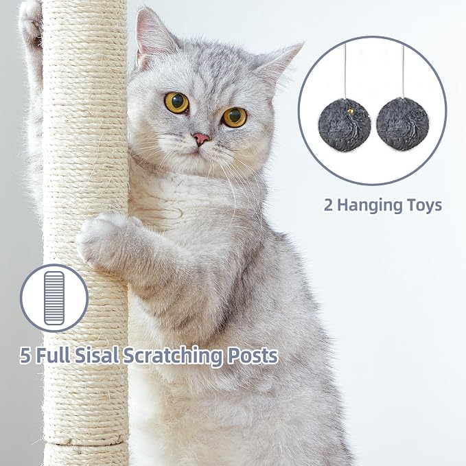 Cat Tree Tower Scratching Post for Indoor Large Adult Cats with Perch Bed | 28in Tall Small Cat Trees House with Big Perch, Condo, Toy Balls, Modern Kitten Climbing Furniture Platform, Dark Gray - Image 3