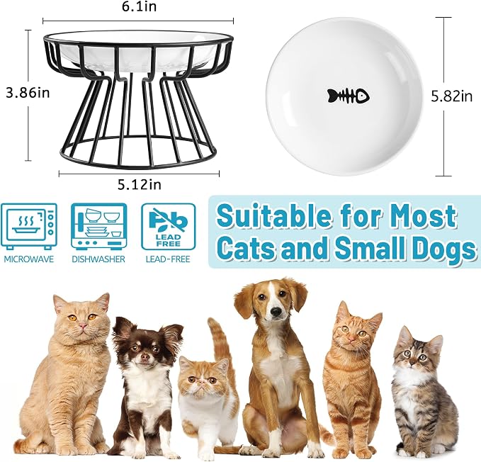 Cat Bowls, Elevated Cat Bowl, Raised Ceramic Dish with Metal Stand, Pet Water or Food Feeding Station for Indoor Cats, Kitten, Puppies and Small Dogs, Dishwasher Safe (Raised Cat Bowl(2 pack)) - Image 3