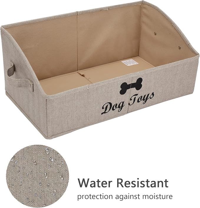 Geyecete dog toy basket Large dog toy bin dog toy box storage box - Foldable Fabric Trapezoid Organizer Boxes with Handle, Collapsible Basket for Dog Toys (KhakiStripe-DOG) - Image 2