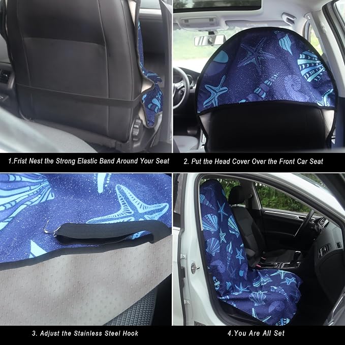 Car Seat Cover Protector Front Seats,for Gym Workout,Running,Swimming,Beach and Hiking,Waterproof Sweat Towel Bucket Seat Covers for Cars SUV Trucks (Conch Shells Starfish, 1Pcs) - Image 4