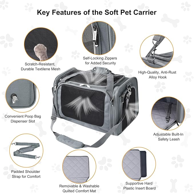 EliteField Deluxe Soft Pet Carrier for Cats and Dogs (3-Year Warranty) | Airline Approved, Waterproof Fabric, Scratch-Resistant Mesh, Expandable Mat, Built-In Leash, Suitcase Sleeve, Seat Belt Loops - Image 5