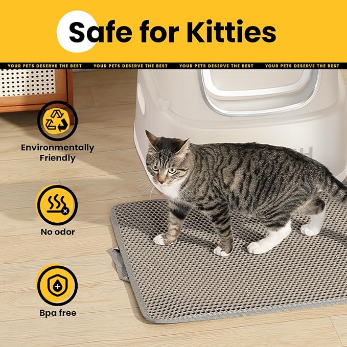 Cat Litter Mat, Upgrade Super Waterproof Back Layer Litter Box Mat, Non Slip, Durable, Soft on Paws Kitty Trapping Matt (30"x22", Gray) - Image 6