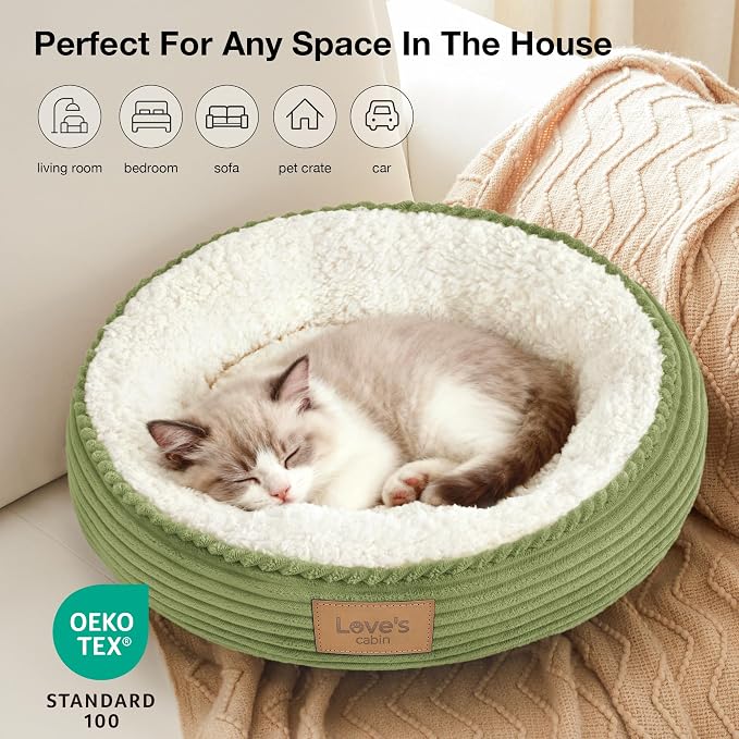Love's cabin Round Donut Cat and Dog Cushion Bed, 20in Pet Bed for Cats or Small Dogs, Anti-Slip & Water-Resistant Bottom, Super Soft Durable Fabric Pet beds, Washable Luxury Bed Olive Green - Image 6
