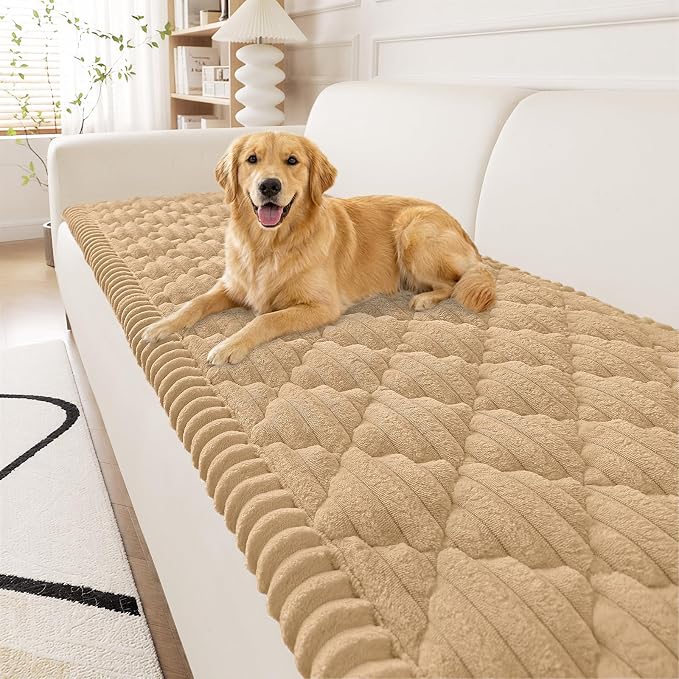 Smiry Couch Cover for Dogs Washable, Non Slip Fuzzy Pet Sofa Protector | Soft Thick Furniture Cover for Sofa, Loveseat and Sectional, Scratch & Pet Hair Resistant (Camel, 27.6" x 70.9") by Smiry