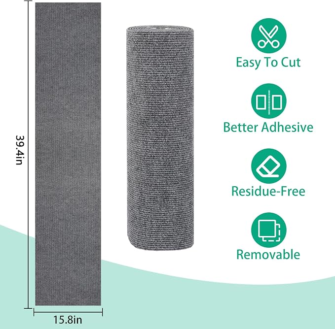 Trimmable Cat Scratcher Mat, 39.4"x15.8" Self-Adhesive Cat Scratching Carpet Pad Replacement for Cat Tree Shelves, Steps and Posts, DIY Cat Scratch Couch Furniture Protector - Image 2