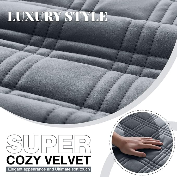 TAOCOCO 100% Waterproof Recliner Chair Cover, Recliner Covers for Recliner Chair with Pocket, Non Slip Reclining Chair Cover Furniture Protector for Kids, Pets(30'', Dark GreyVelvet) - Image 3