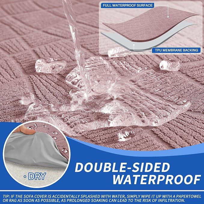 MAXIJIN Waterproof Couch Cover for 3 Cushion Couch, 1 Piece Stretch Sofa Covers Slipcovers with Non-Slip Elastic Bottom, Washable Furniture Protector for Dogs Pets (Large, Dusty Pink) - Image 3