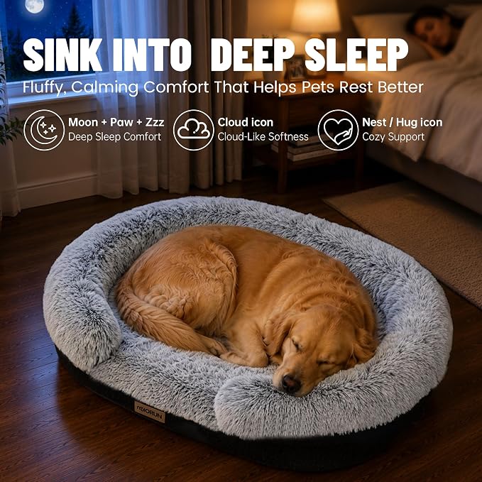 Miorun Fluffy Orthopedic Dog Beds Large Sized Dog, 40" Bolster Sofa Bed | Soft plush faux fur,lowered entry,washable cover,waterproof liner,claming dog couch for x-large dogs,supportive bolster - Image 5