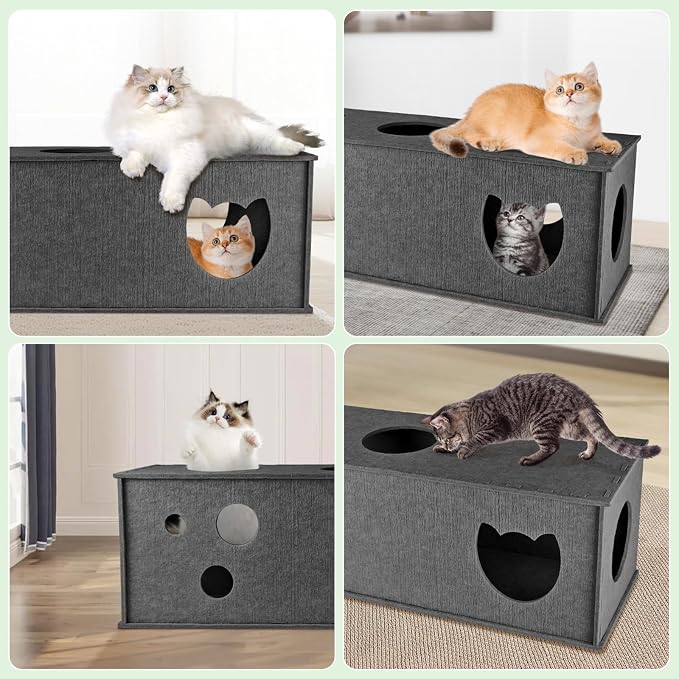 Homegroove Cat Tunnel for Indoor Cats, Felt Cat Play Tunnel, Grey, Straight | Felt cat tunnel, interactive peek holes, cat tunnel bed, hide & seek toy, DIY peekaboo cat toy for indoor play - Image 7
