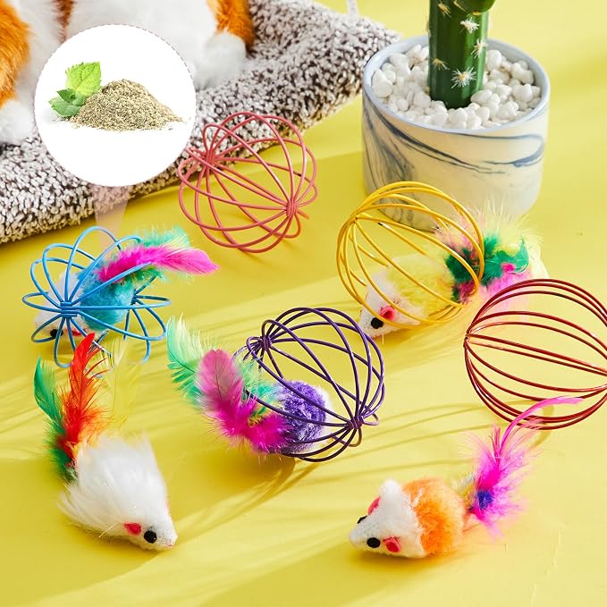 Jecery 5 Pcs Cat Toys Spring,Metal Cage,Multicolor | Interactive Metal Cat Toy, Stretchable Rolling Ball, for Indoor Cats, Colorful Playful Coils, Kitten Pet Supplies - Image 4