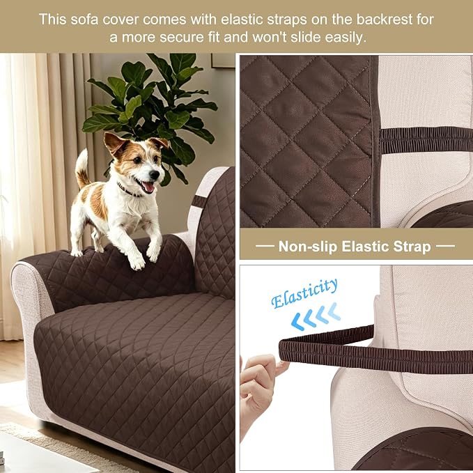 Reversible Couch Cover for 3 Cushion, Sofa, Chocolate/Beige | Couch Cover for Sofa, Pet Friendly Water Repellent Couch Sofa Cover, Washable Furniture Protector with Elastic Straps - Image 2