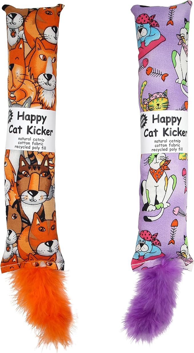 Jumpaws 2 Pack Natural Interactive Catnip Cat Kicker with Feathers, Bite Resistant Chew Toy, Crinkle Kicker, Accessories for Indoor Cat by Jumpaws