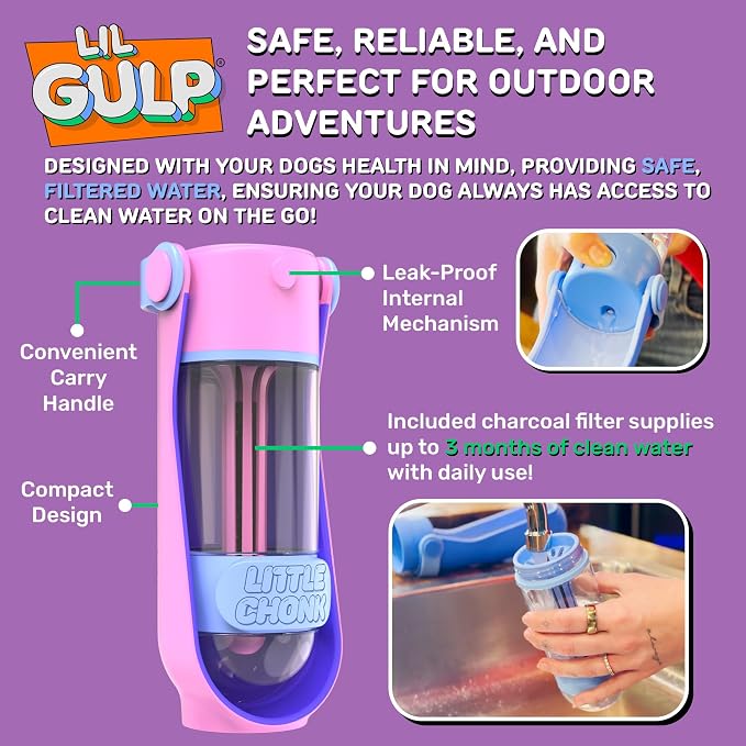 Lil Gulp Dog Water Bottle 15 Fl oz Filtered Portable Travel Bottle (Blue) | Advanced Carbon Filtration for Safe Filtered Water on the Go, BPA-Free, Leak-Proof, Retractable Spout, Walks, Hiking, Camping - Image 5