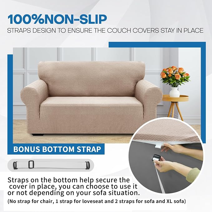 XINEAGE Stretch Jacquard Loveseat Cover, Non Slip Sofa Slipcover for Dog | High-Stretch Fabric. Wear-Resistant, Pet Friendly. Easy Install & Washable for Living Rooms, Offices.Khaki - Image 7