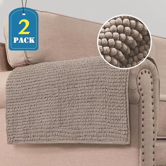 H.VERSAILTEX Plush Chenille Couch Armrest Cover 2 Packs Thick and Soft Sofa Covers Furniture Protector Cover for Pets (27.5" x 27.5", Cuban Sand) - Image 8