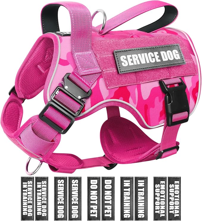 2X Metal Buckle Service Working MOLLE Dog Vest with 10 Pet Patches | Tactical Dog Harness for Large Dog, No-pull Military Working Vest for Training Hunting Walking，2x D Rings for Leash Clip by WINSEE