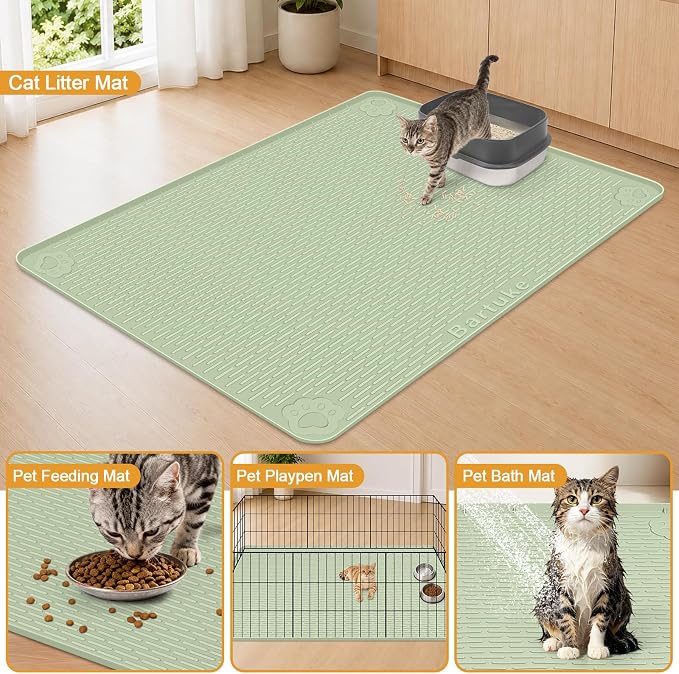 Silicone Cat Litter Mat 70"x45" Cat Mat for Litter Box, Green | Extra Large Cat Litter Trapping Mat, Non-slip, Foldable, Waterproof Pet Mat with Raised Edge, Rubber Mat for Floor - Image 7