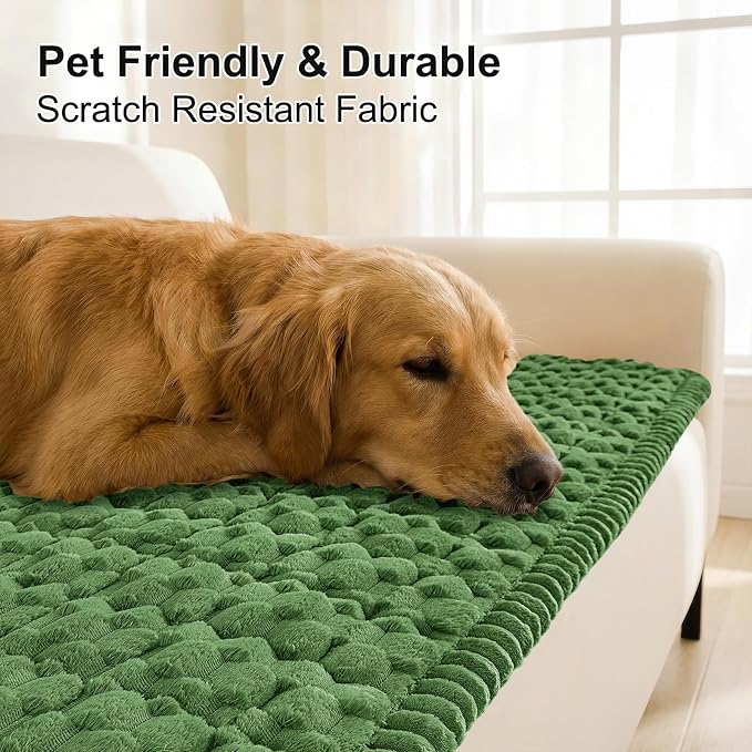 Smiry Non Slip Couch Covers for Dogs, Scratch Resistant Pet Sofa Protector | Machine Washable Soft Fuzzy Thick Furniture Cover for Sofa Loveseat Sectional Large Dogs, Olive Green, 27.6" x 47" - Image 3