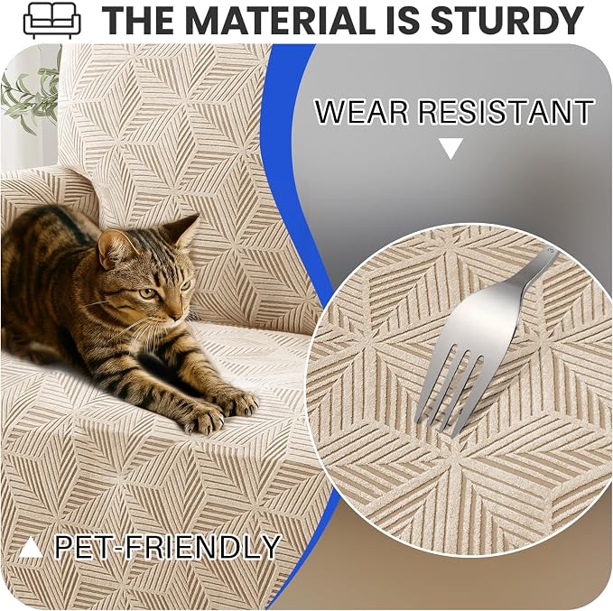 YEMYHOM 1 Piece Stretch Chair Sofa Slipcovers Couch Covers for 1 Seat, Jacquard Armchair Covers with Non-Slip Elastic Bottom, Thickened Furniture Protector for Dogs Pets kids (Small, Khaki） - Image 6